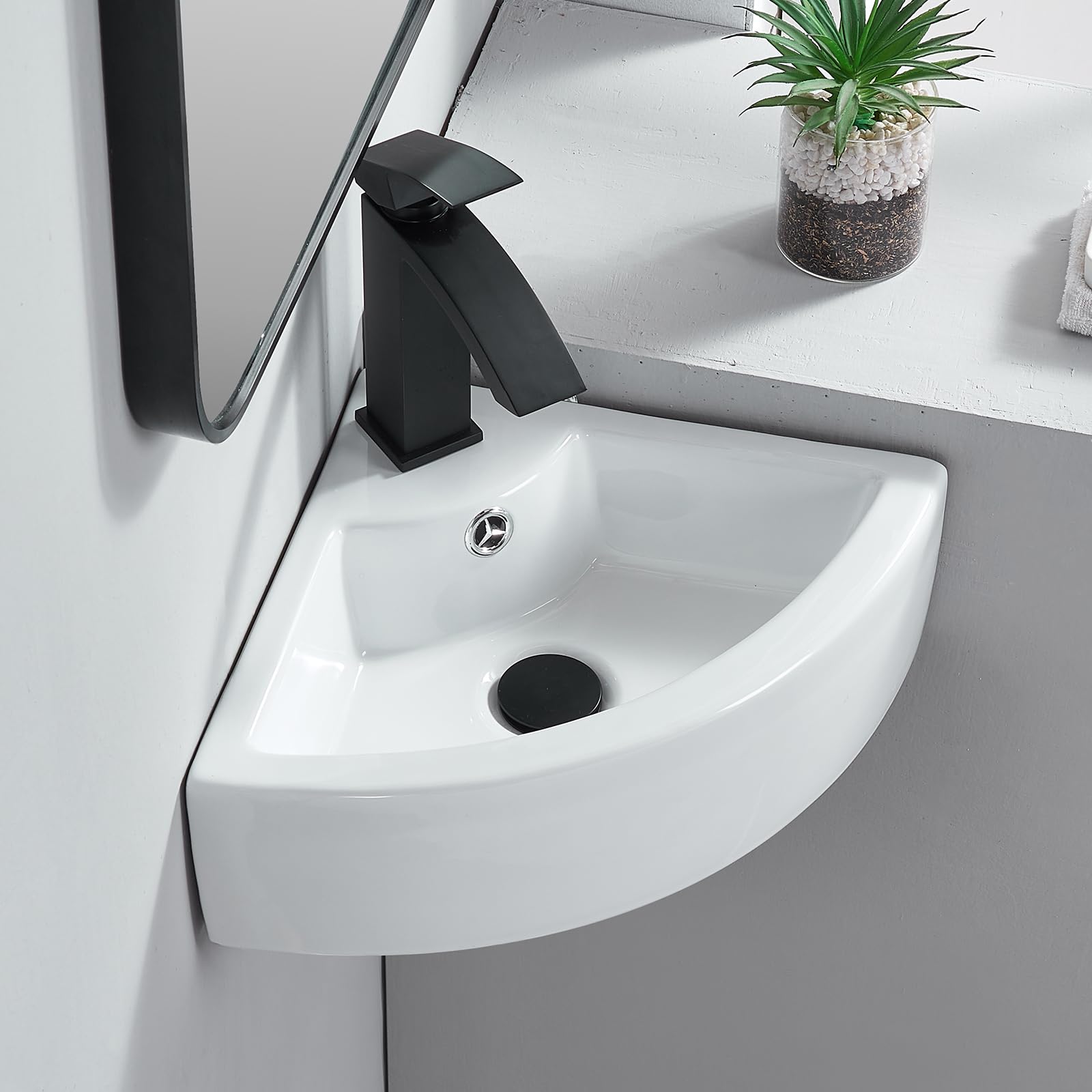 Wall Mount Corner Sink Bathroom, VAPSINT Small Ceramic Wall